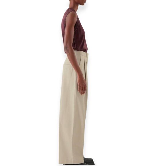 COS 12 New Wide Leg Relaxed Trouser Pleated Front Pants Neutral Beige Minimalist - Picture 13 of 14